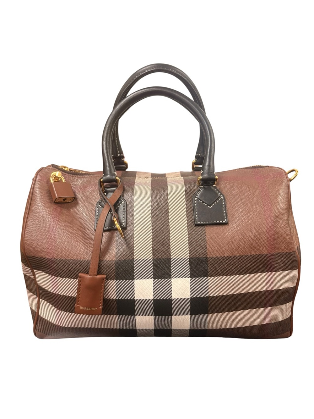 Burberry Brown Check Canvas Top-Handle Bowling Bag